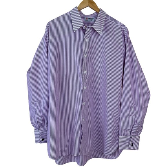 Turnbull & Asser READ Purple White Striped Dress Shirt100% Cotton Cuff Links XL - Picture 1 of 8